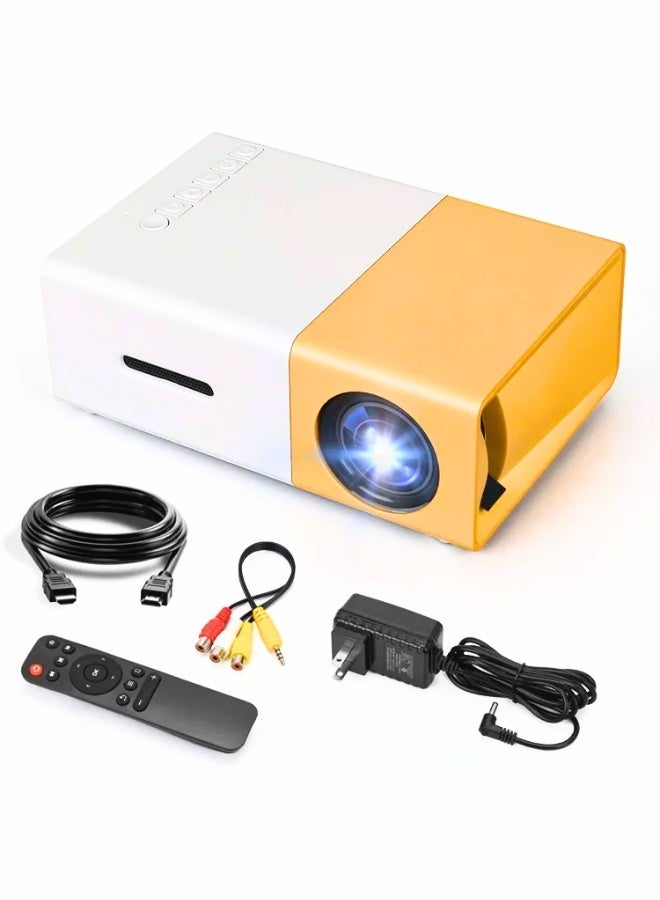 Yellow & White Portable Mini Projector – HD Support Home Theater Movie Projector Compact Pocket Cinema for Kids, Gaming & Outdoor Entertainment with HDMI, USB & AV Support